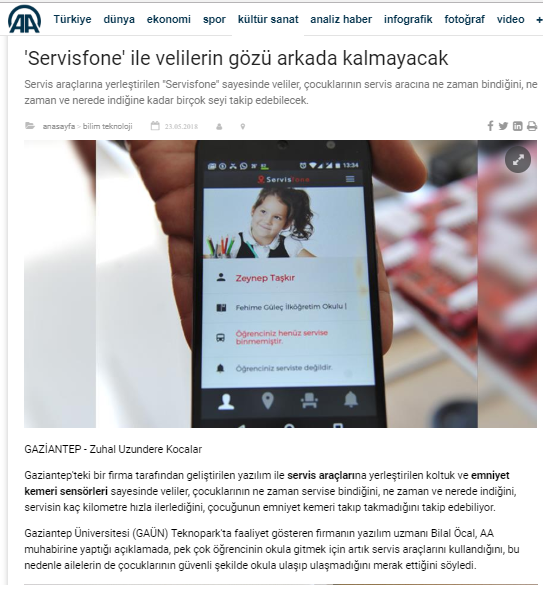 servisfone okul servisi takip sistemi Anadolu Ajansında