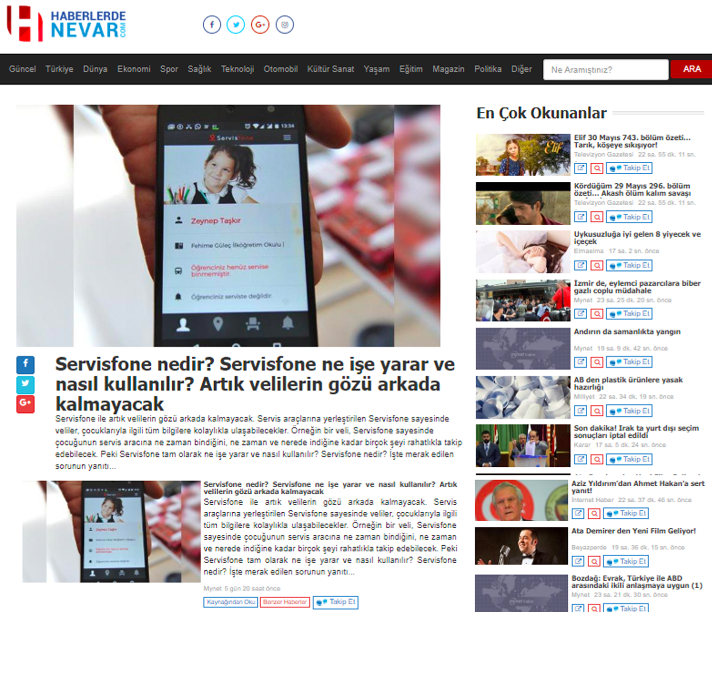 öğrenci servisi takip sistemi Haberlerde nevar'da